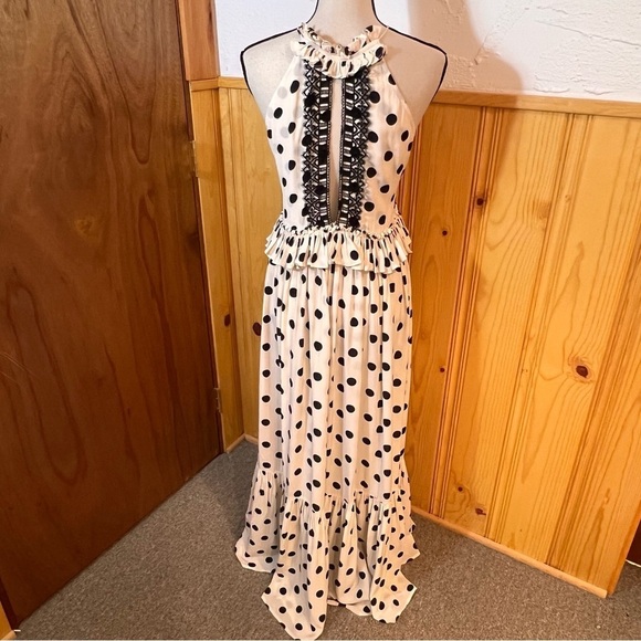 Evarae Alegra Polk Dot Lace Trim Maxi Dress Sz-2 - Picture 11 of 13